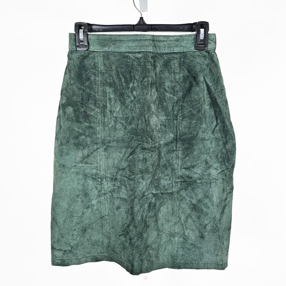 Vintage Paris Sports Club Size XS/S Green Suede Leather Pencil Skirt